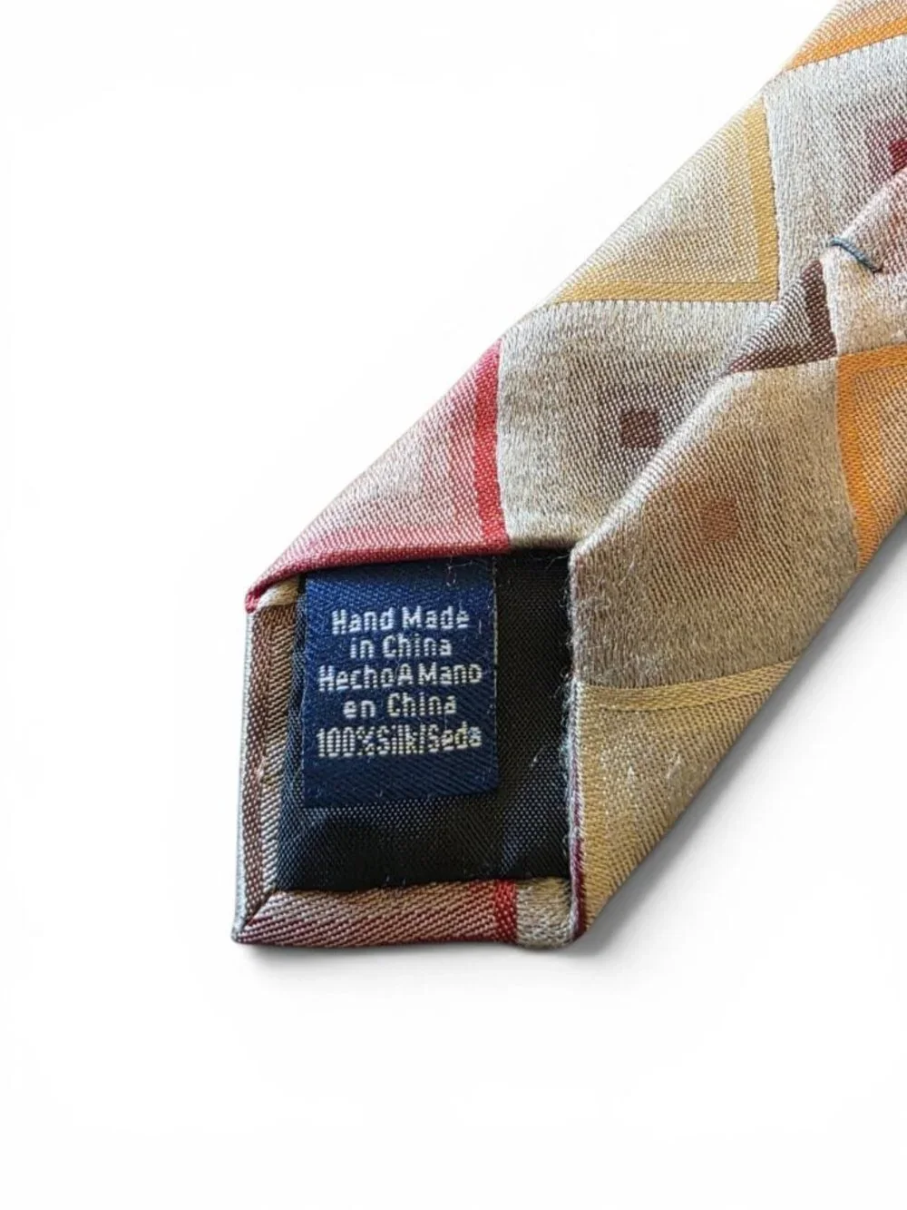 John Ashford Men’s Geometric Diamond Necktie Stain Resistant Multicolor Silk